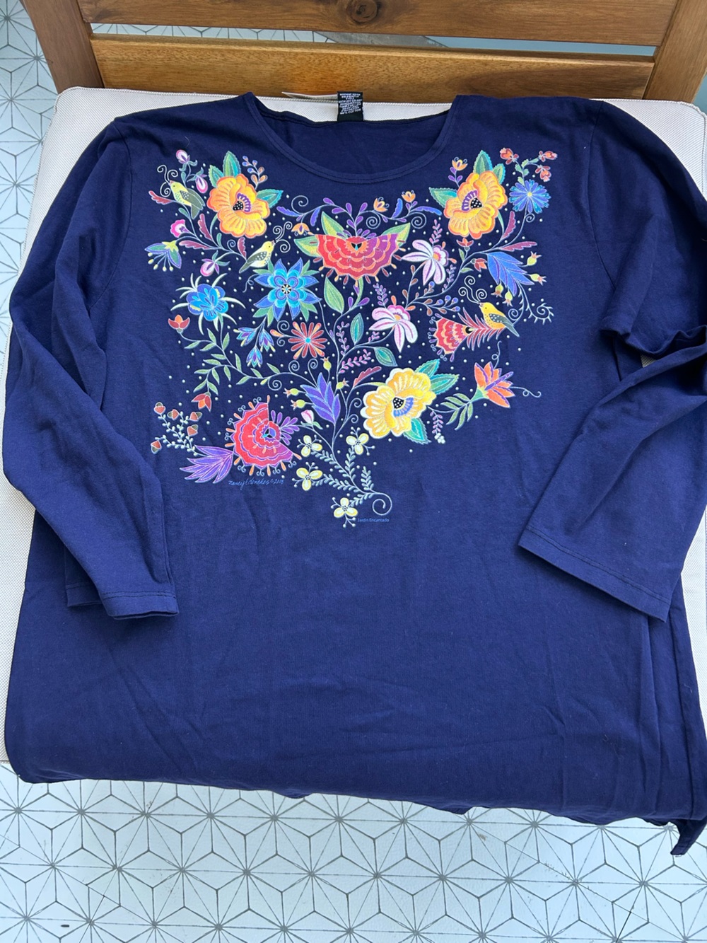 Navy Blue Sabaku Floral 3/4 Sleeve Top